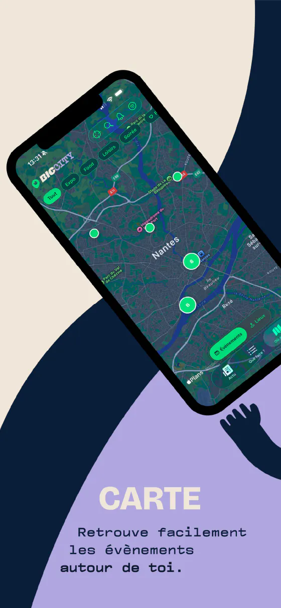 Planche « Carte » : retrouver facilement les événements autour de soi.