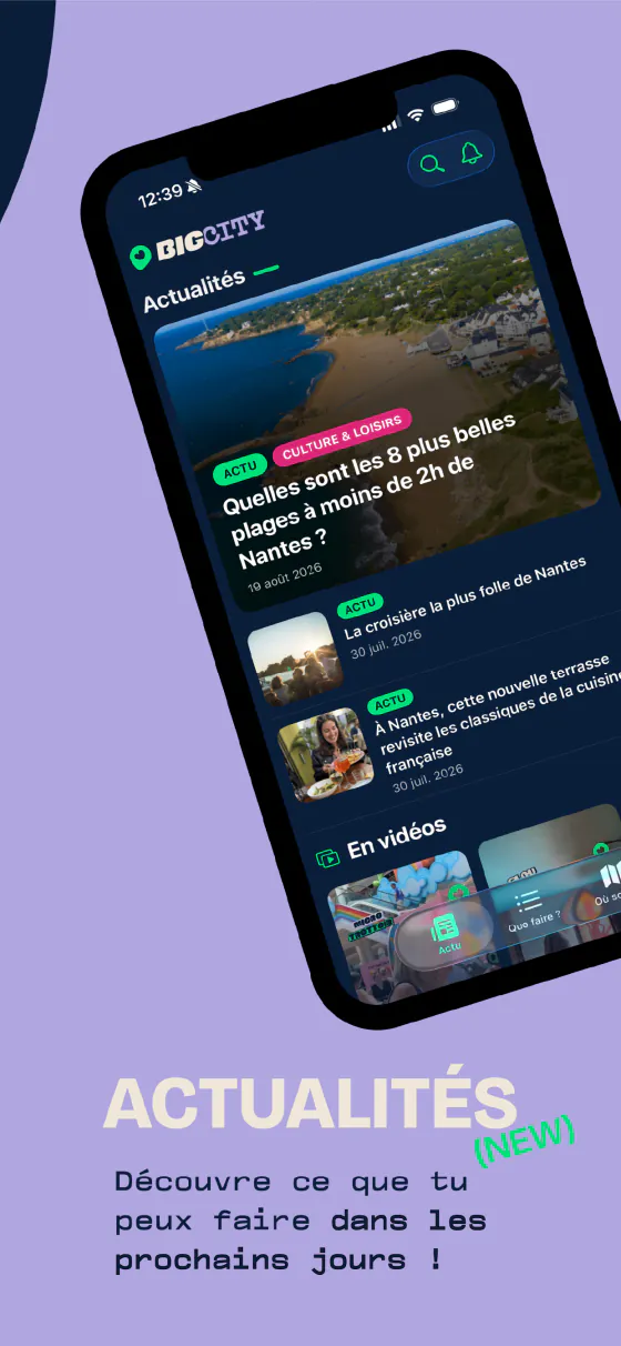 Planche « Actualités » : l'onglet Actu et ses articles sur ce qu'il y a à faire dans les prochains jours.